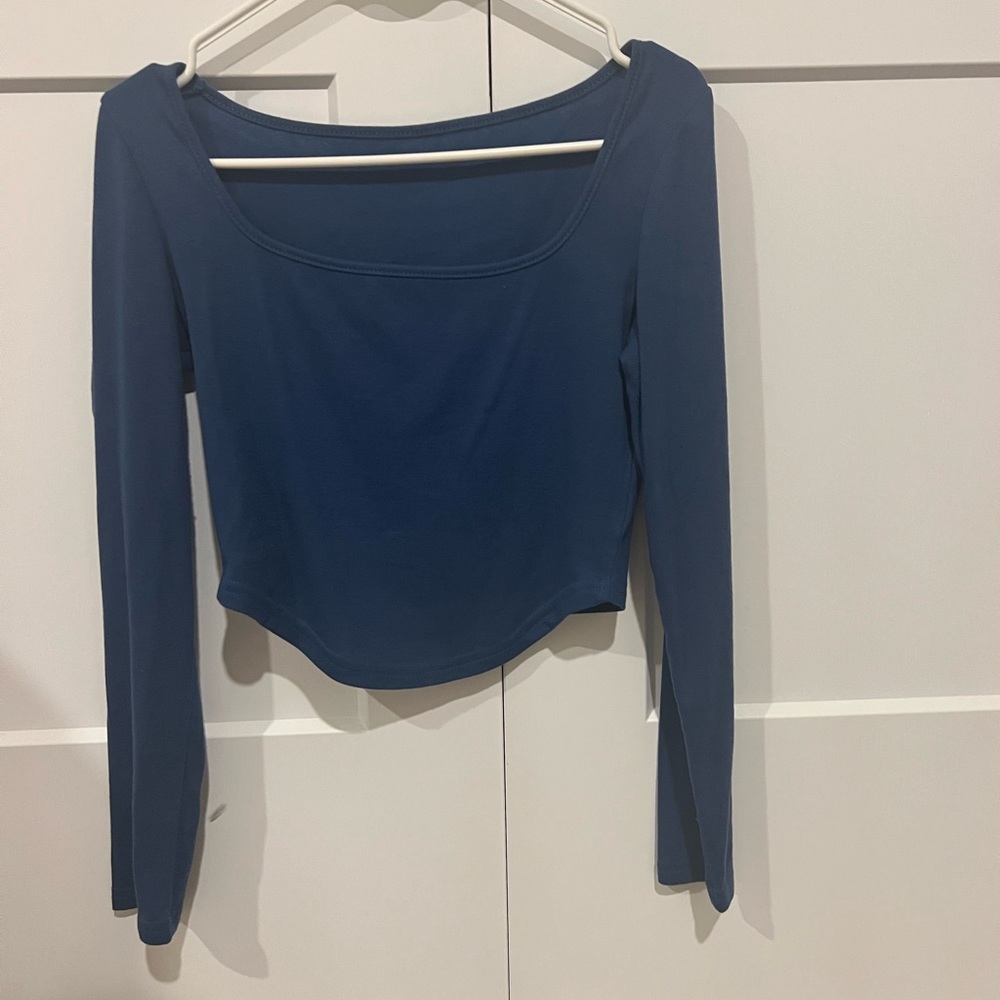 Square Neck Blue Long Sleeve Top
